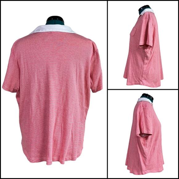Just My Size Collared Red White Striped Tee Shirt Plus Size 18W/20W Short Sleeve - Picture 2 of 12
